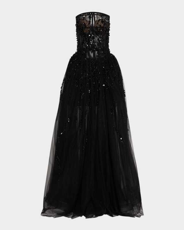 Sequined Tulle Drop-Waist Gown
